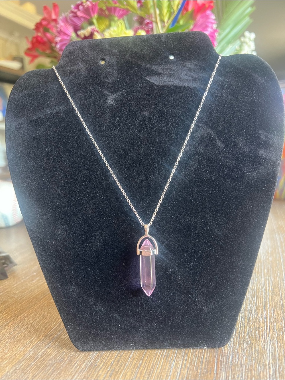 Crystal Hexagon Pointed Bullet Pennant Necklace chain & cord included